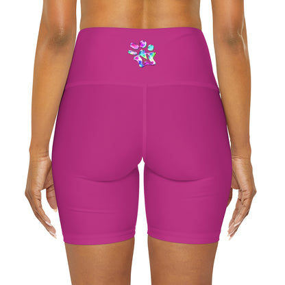 Paw-N-Star High Waisted Pink Yoga Shorts