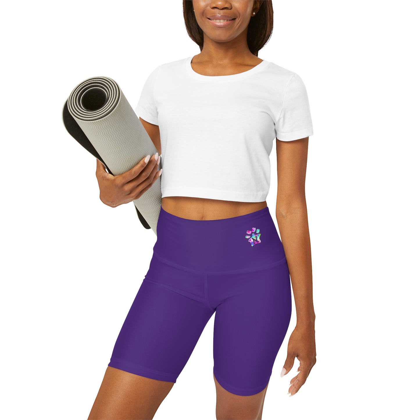 Paw-N-Star High Waisted Purple Yoga Shorts