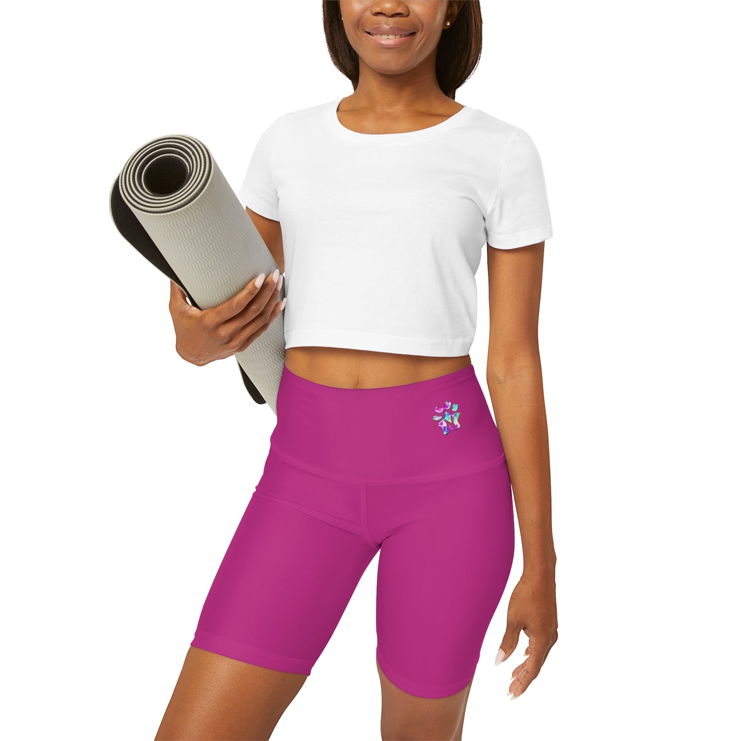 Paw-N-Star High Waisted Pink Yoga Shorts