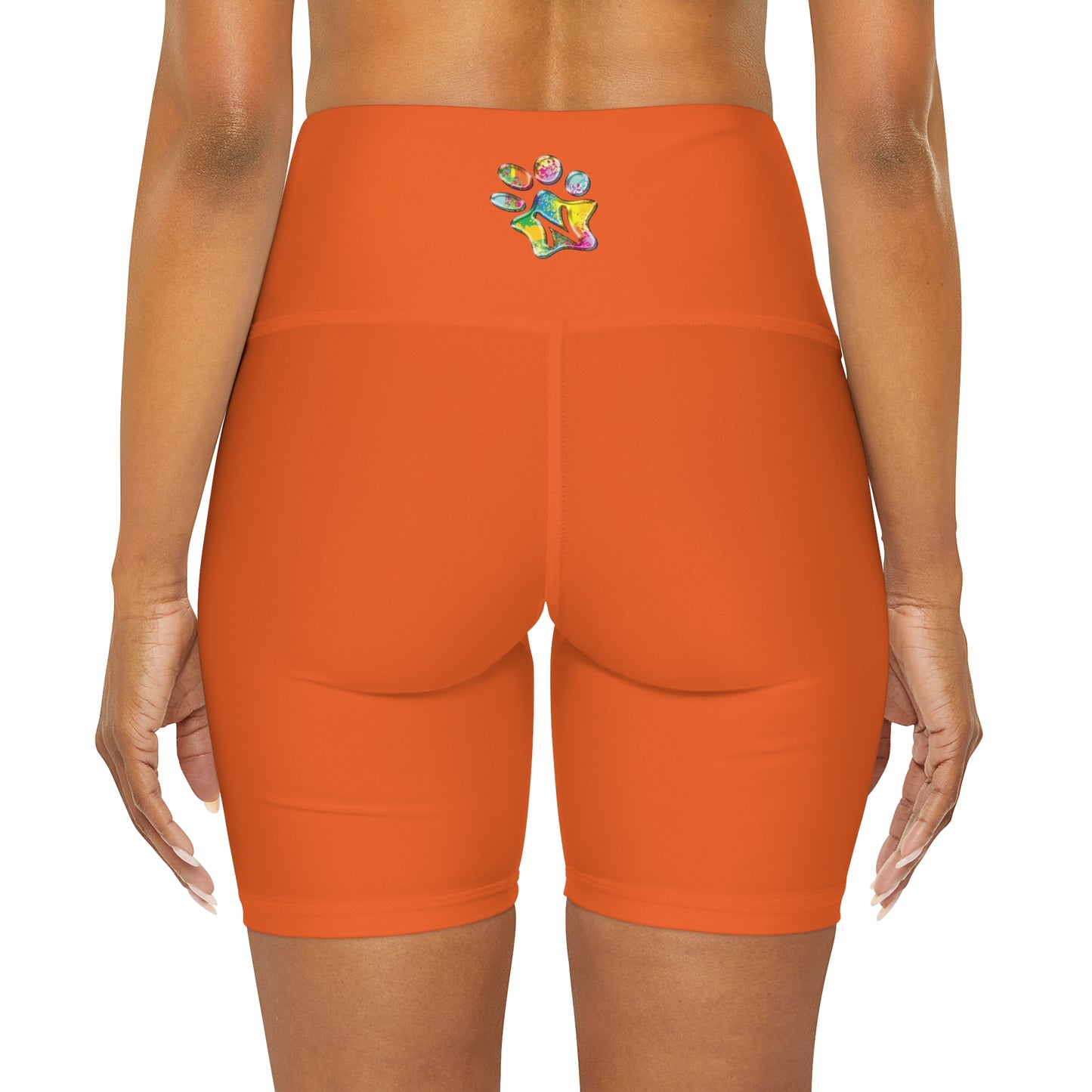 Paw-N-Star High Waisted Orange Yoga Shorts