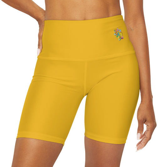 Paw-N-Star High Waisted Yellow Yoga Shorts